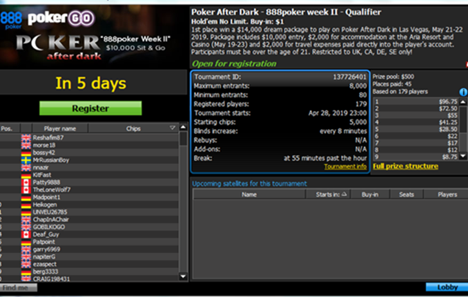 888 Poker After Dark Lobby